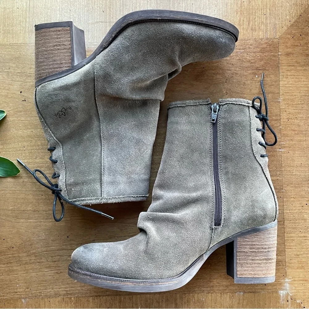 Bos. & Co. Brown Slouchy Suede Leather Ankle Boots Back Lace Detail size EU 41